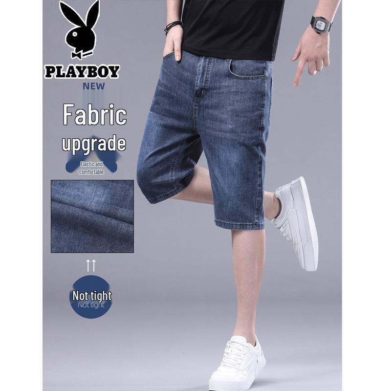 PLAYBOY Men's Summer Loose Straight Denim Capri Shorts