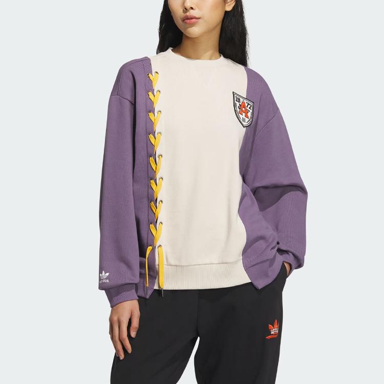 Adidas Sudadera Holgada con Bloques de Color y Bordado Trefoil Originals para Mujer Ropa Deportiva Tops Marfil Claro IN1091