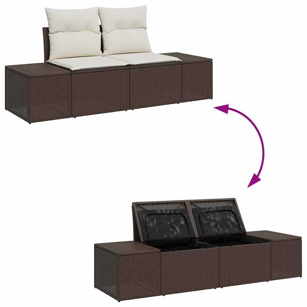 Garden Sofa Set with Storage 5 pcs Brown and Cream Poly Rattan