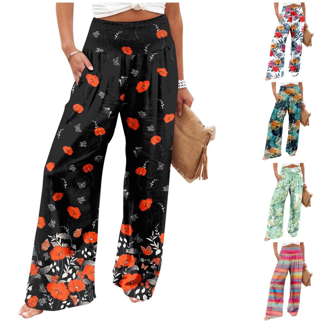 Women's Fashion High Waist Pants Women's Elastic Wide Leg Pants Casual And Comfortable Beach Slacks