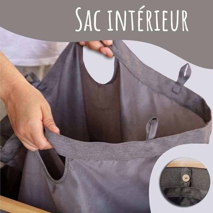 Lonbet - panier à linge en bambou xl 100l avec couvercle gris