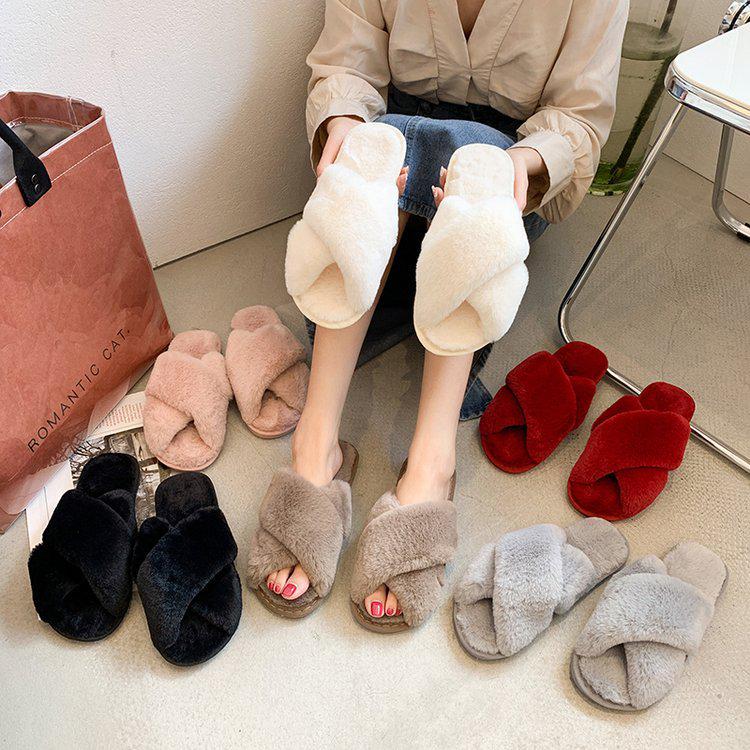 Pantofole da donna in cotone peluche incrociate a punta aperta Autunno/Inverno 2022