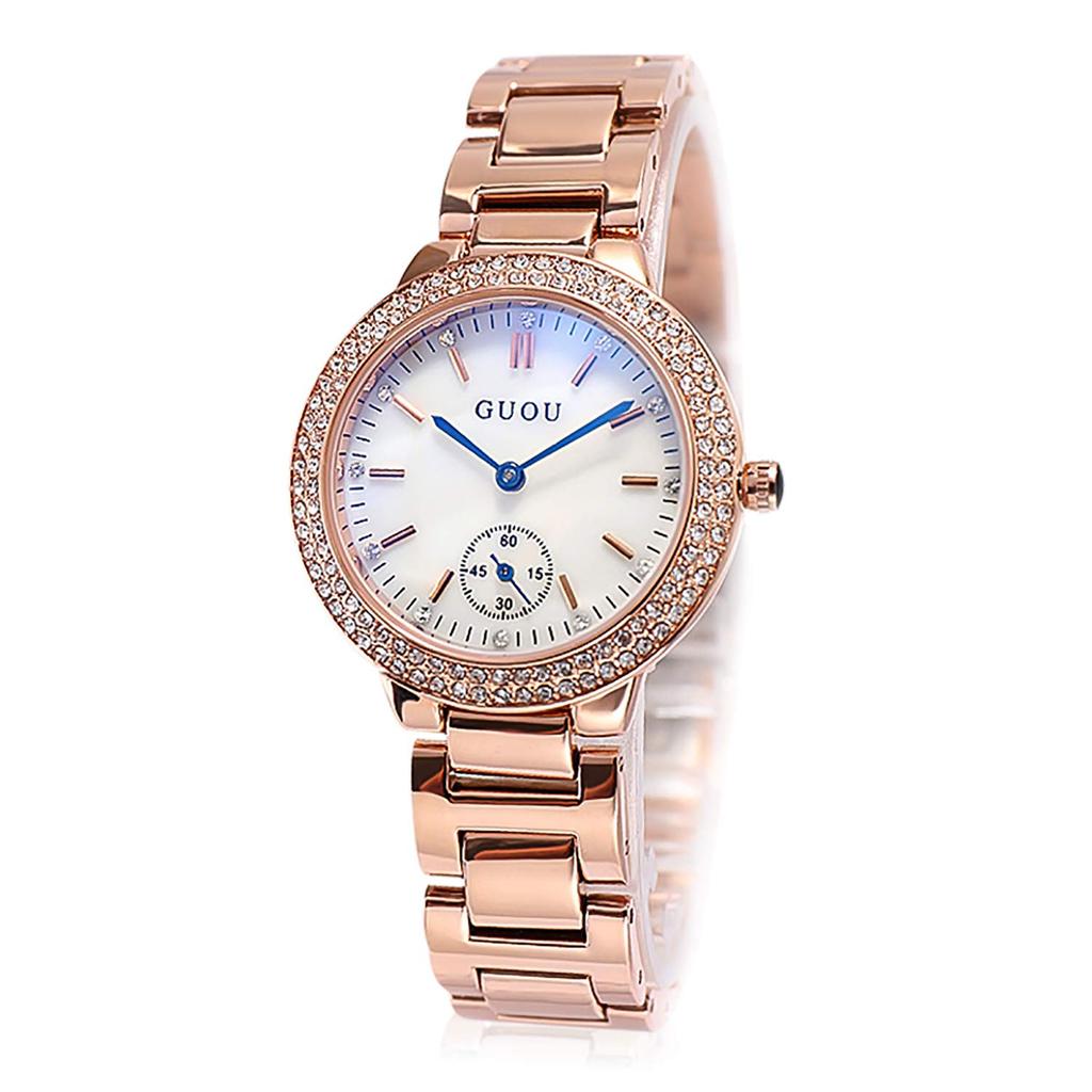 RORIOS Watch Fashion Water Made In Diamond Sparkling Quartz Steel Cute and Perfect for Commuting or White Women's Watch, Resistant, Japan, Dial,