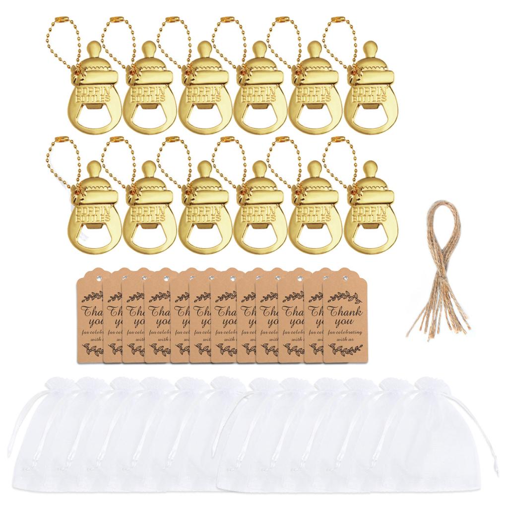 12 Pieces Feeder Keychains Bottle Openers for Baby Shower Souvenirs with Thank You Label Handmade Gift for Guests