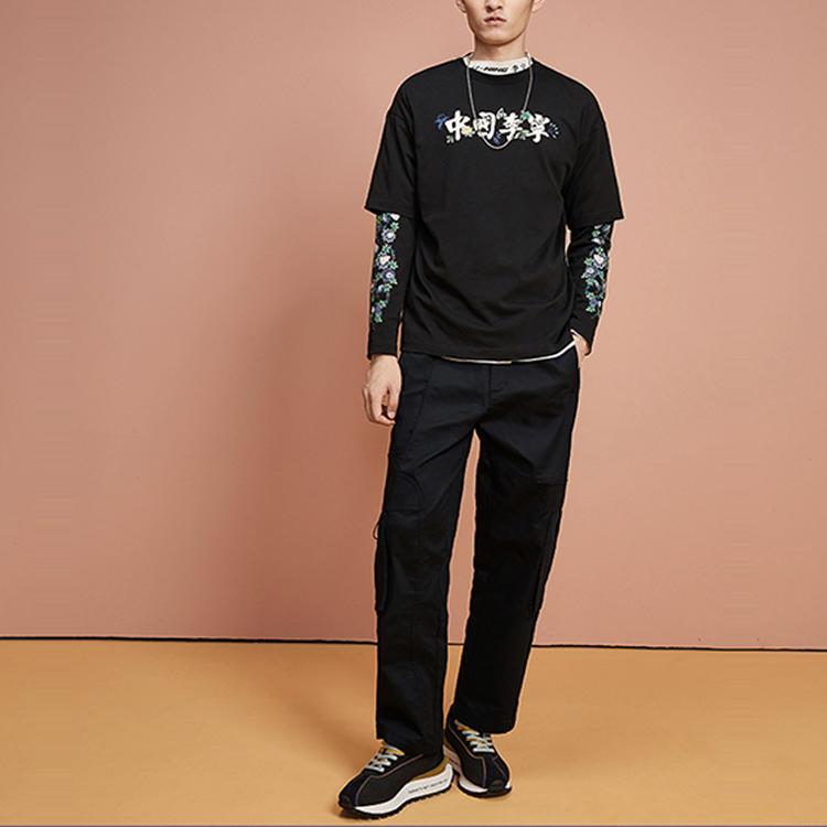 Li Ning AW21 Paris Fashion Week Series Casual Loose Long Sleeve Round Neck Sweatshirt Men Sweatshirt Standard-Black AHSQ631-3