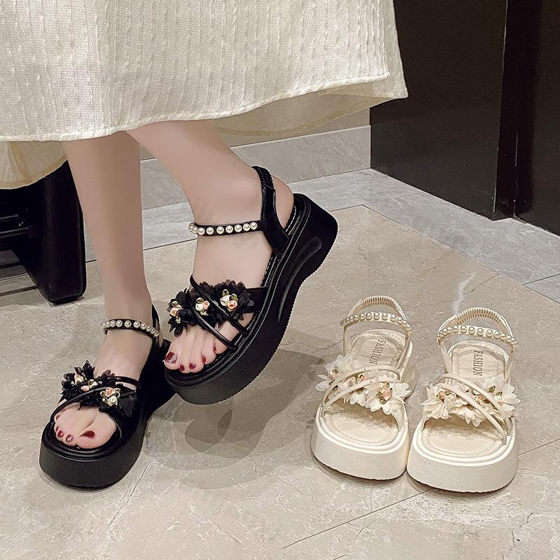 Sandale Femme 2026 Été Chaussures Femmes Nouvelle Fleur Douce Rome Chaussures de Plage Plateforme Mode Sandales d'Extérieur Sandalias De Mujer