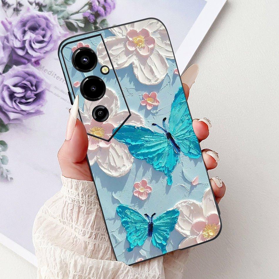 Für Tecno Pova 4 Pro Pova4 Elegantes Blumiges Katzen Handyhülle Für Tecno Pova 4 4Pro LG8n LG7n Klare TPU Silikon Weiche Hüllen Stoßfänger