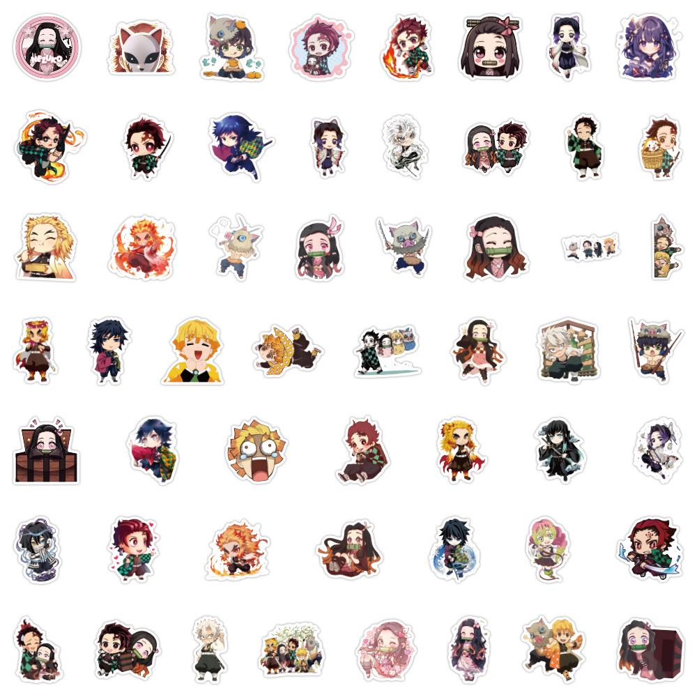 50pcs Chibi Demon Slayer Anime Stickers for Notebooks & Luggage - DIY Cartoon Decorations