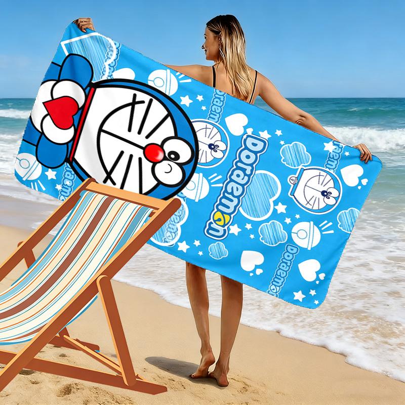 Blue Cat Anime Print Beach Towel, Large Soft Quick Dry Towel for Beach Camping Swimming