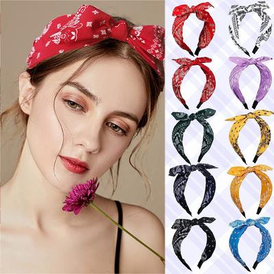 Mode Kaschmirblumen Druck Weiches Breites Stirnband Haarreif Haarschmuck für Frauen Schleife Überkreuzt Ethnisches Stirnband Haarbänder