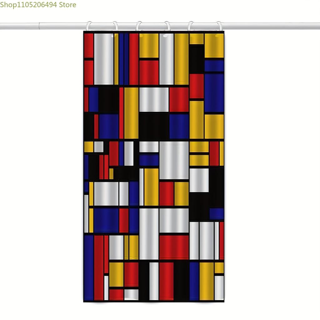 1pc Geometric Pattern Printed Shower Curtain, Suitable for Home Bathroom Decor, Easy Installation with 12 Hooks Polyester Fabr