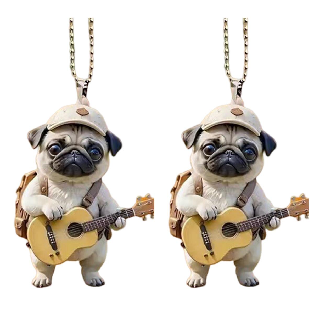 

Гитара Собака Акриловые подвесные украшения для дома, комнатная рождественская елка, зеркало заднего вида автомобиля, 2D, плоский мопс, щенок, подвесное украшение, мультяшное животное, подвеска Pekingese 2pc
