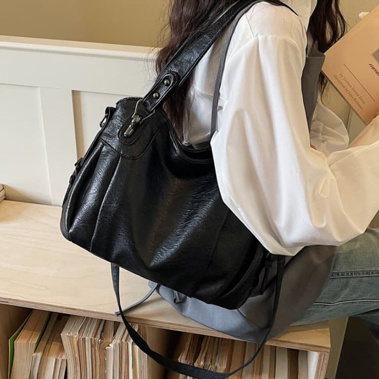 Multi-compartment soft leather tote bag women's shoulder messenger bag