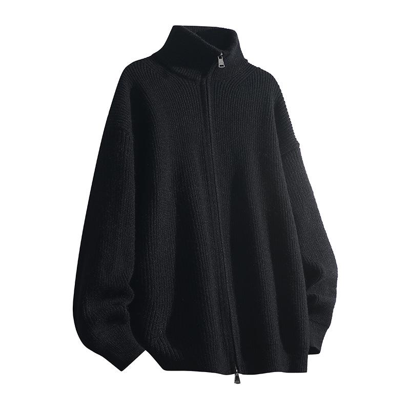 Мужской кардиган-свитер крупной вязки с воротником-стойкой и двойной молнией M