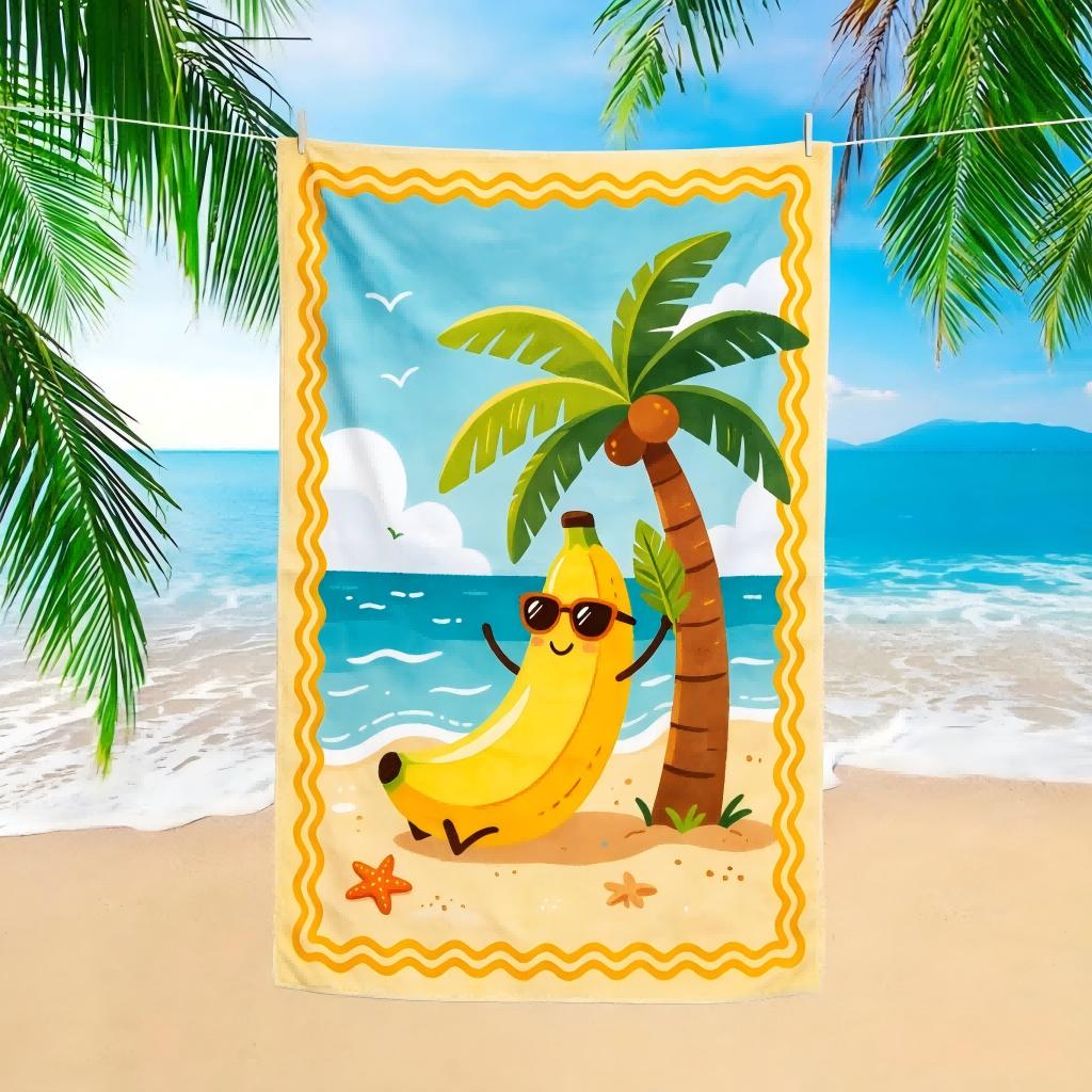1Pc Banana Coconut Tree Print Tropical Beach Towel Soft Quick Dry Towel Perfect for Summer Travel Pool Party Outdoor Holiday Dai