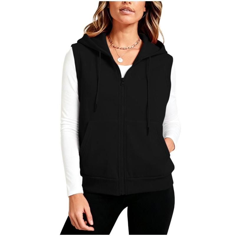 Women’s Sleeveless Sun Protection Vest Zip Up Hoodie Jacket Lightweight Drawstring Sweatshirt Outdoor Shirt with Pockets