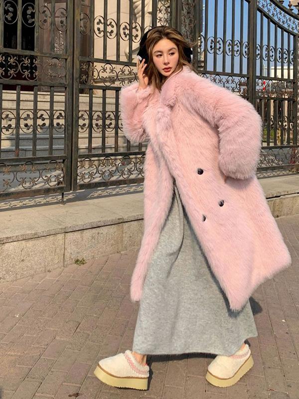 Faux Fur Coat Loose-Fit Faux Fur Jacket Women's Long-Length Coat with Oversized Collar for Fall/Winter