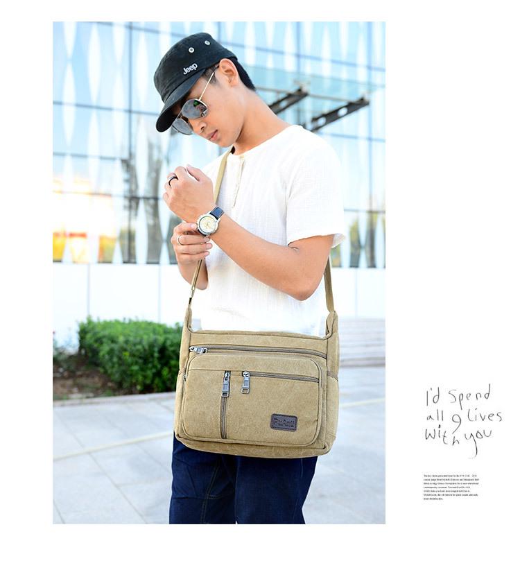 Men's Multi-Layer Canvas Crossbody Bag - Large Capacity, Casual & Versatile