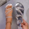 Sexy Sliver Narrow Band Slippers Women 2025 Summer Glitter Decoration Round Toe Flat Heels Sandals Beach Sandals Size 43