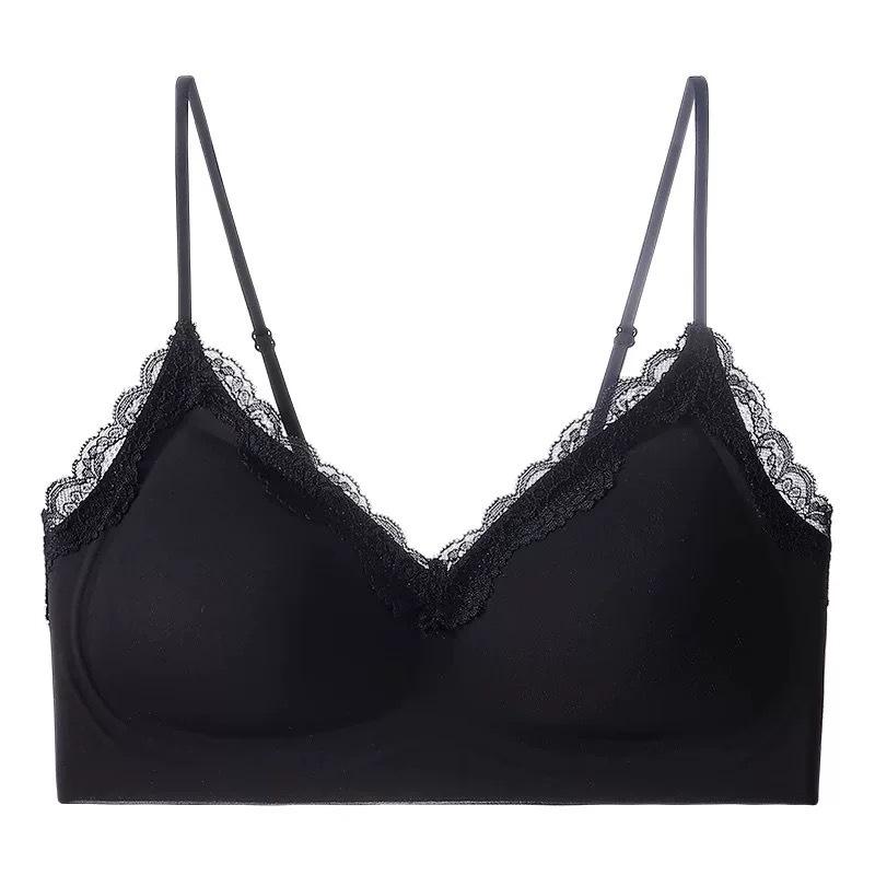 New light luxury women's underwear without steel rim bra French lace edge comfortable gathering jelly strip soft support bra