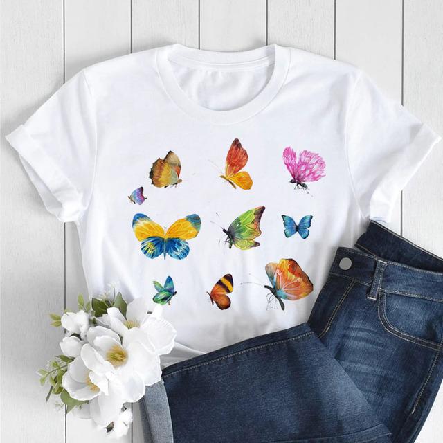 Butterfly Love Heart Print T Shirt Women Fashion Black T Shirt Female Short Sleeve Cute Graphic Tee Shirts Ladies Summer Tops