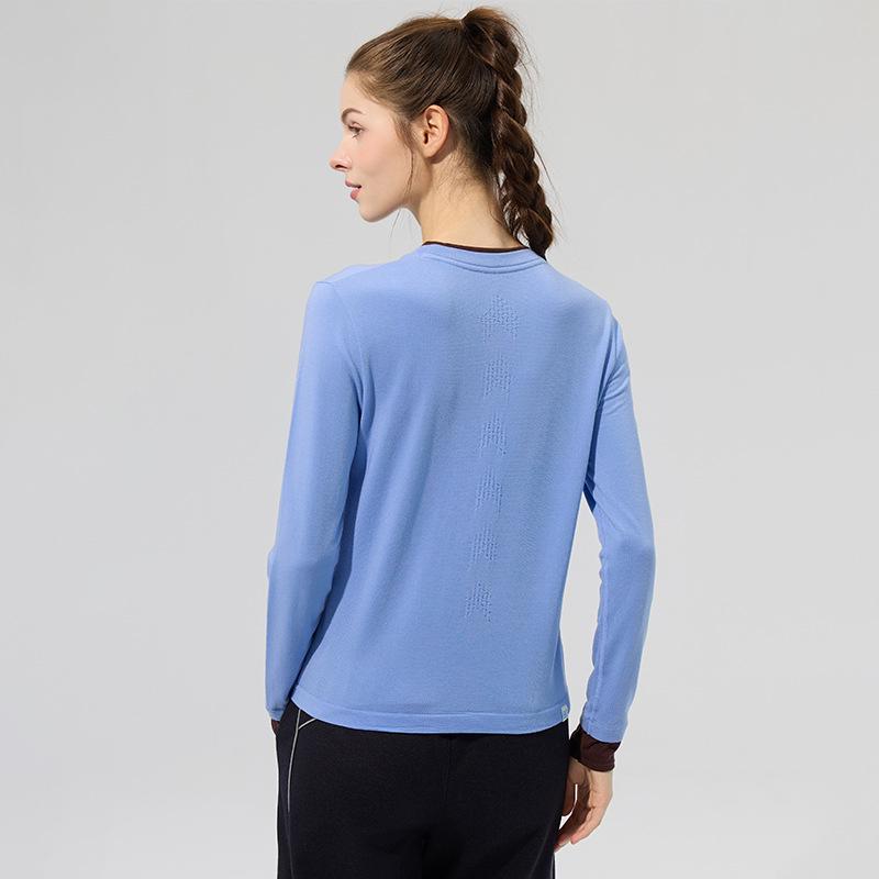 Merino Wool Seamless Color Block Two-Piece Sports Long Sleeve T-Shirt