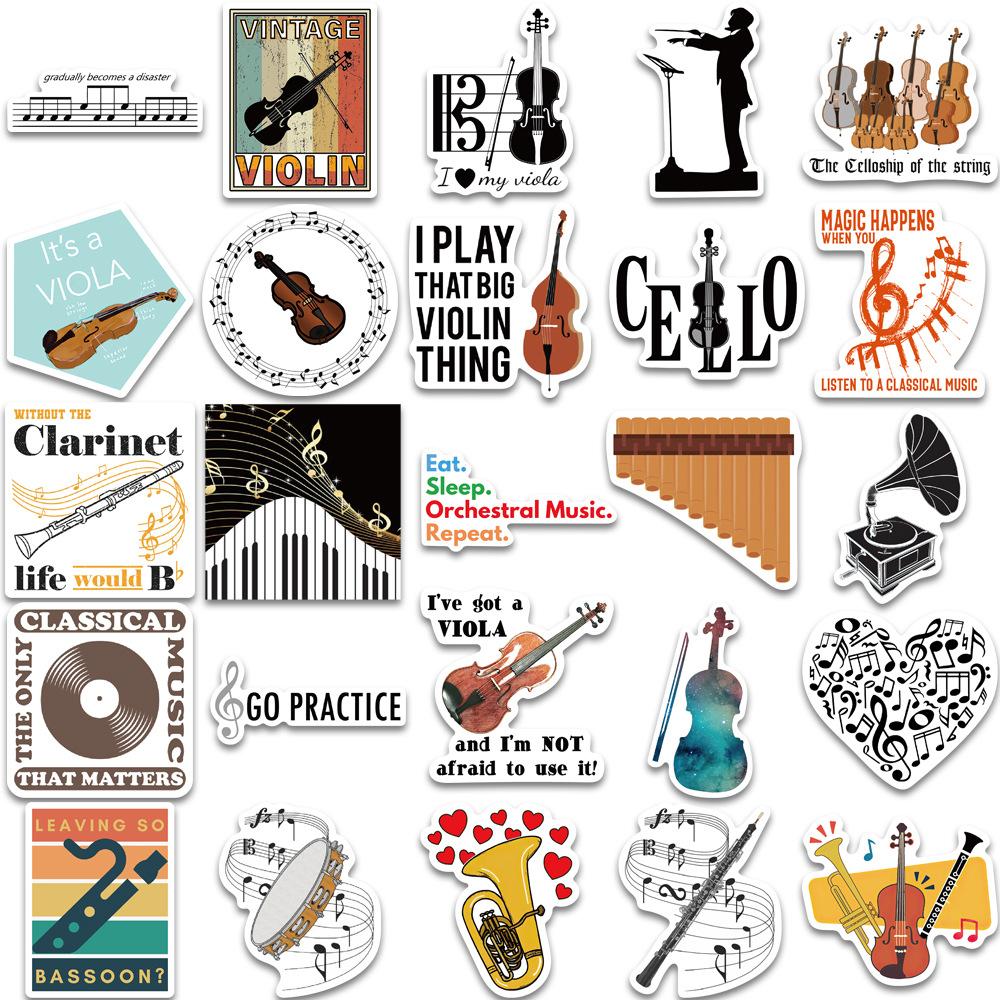 52 Musical Instruments Orchestral Graffiti Stickers Decorate Suitcase Pen Guitar Notebook Waterproof Stickers