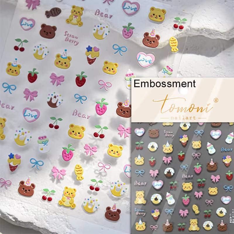 Lovely Strawberry Rabbit Cartoon 5D Embossed Reliefs Self Adhesive Nail Art Decorations Stickers 3D Manicure Decals