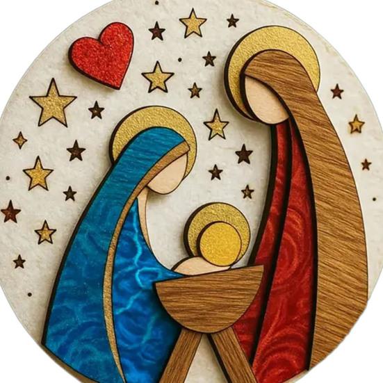 Nativity Scene Ornaments The Birth of Jesus Christian Ornament Round Wooden Religious Christmas Hanging Ornament for Xmas Tree Home Decor