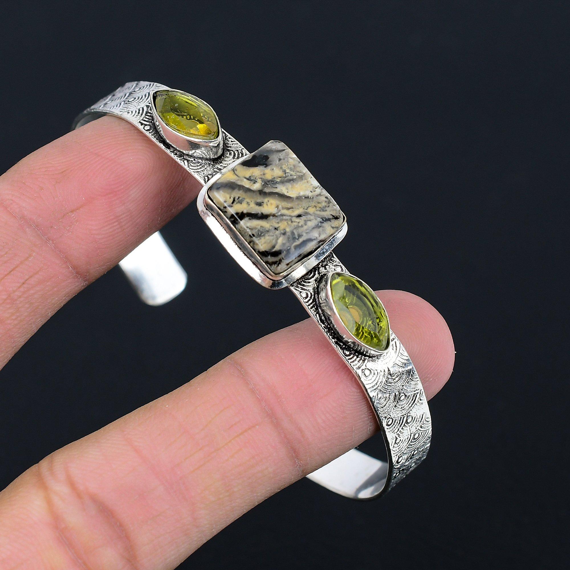 

Wedding Gift For Her 925 Silver Natural Dendrite Tiger Bangle Adjustable Adjustable