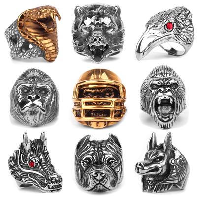 Edelstahl Tier Männer Ringe Adler Hund Drache Vogel Gold Schlange Punk Hip Hop für Männliche Jungen Schmuck Kreativität Geschenk
