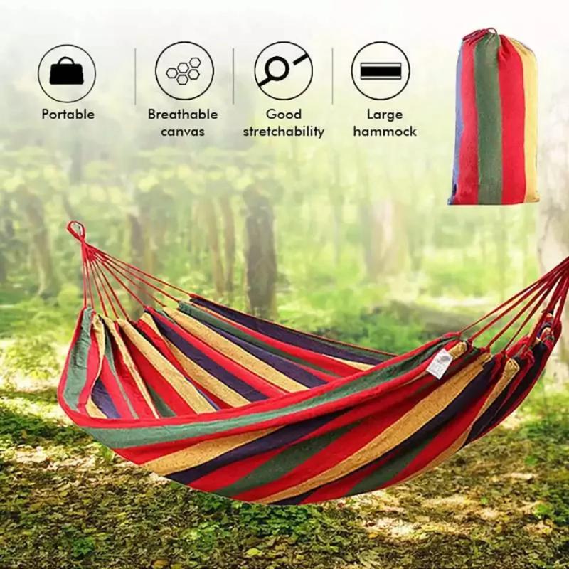 1Set Outdoor Canvas Camping Hammock Anti Rollover Portable Thicken Fabric Single/Double Hammock With Carry Bag For Patio
