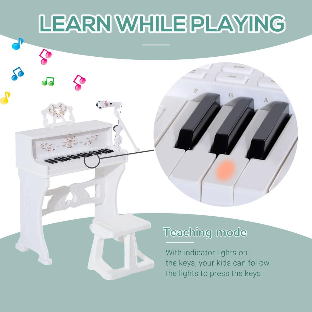 37 Keys Kids Piano Mini Electronic Keyboard Light Kids Musical Instrument Educational Game Children Grand Piano Toy Set w/Stool & Microphone & Music