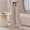 Cotton Silk Family Spring and Autumn Women's Cotton Silk Pajama Pants Wide-leg Pants Thin Artificial Cotton Can Be Worn Outside Casual Home Pants