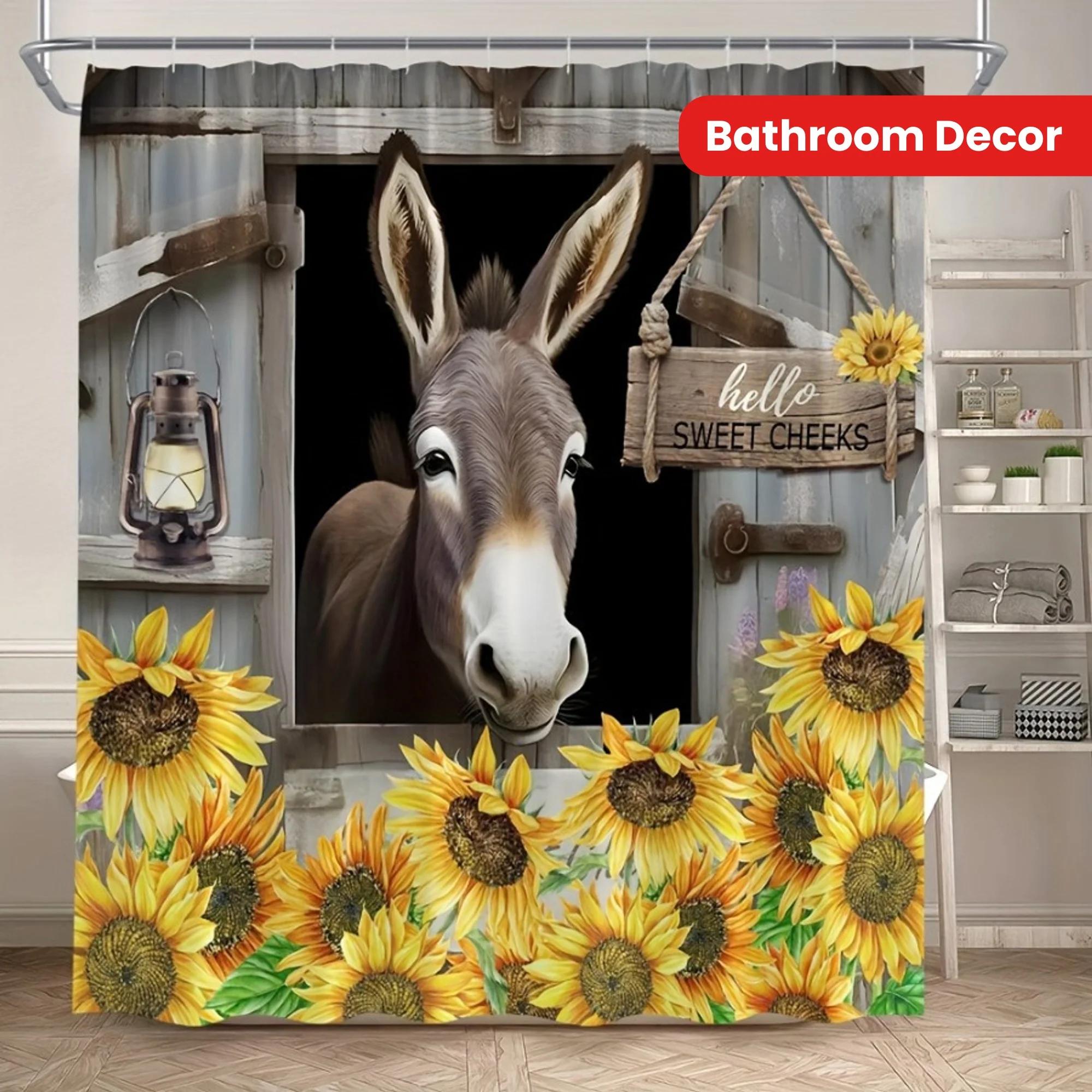 

Vibrant Donkey Sunflower Shower Drapery - Machine Washable, gift Polyester Fabric with Hooks Included - Perfect for Bathroom Dec W90xH180cm
