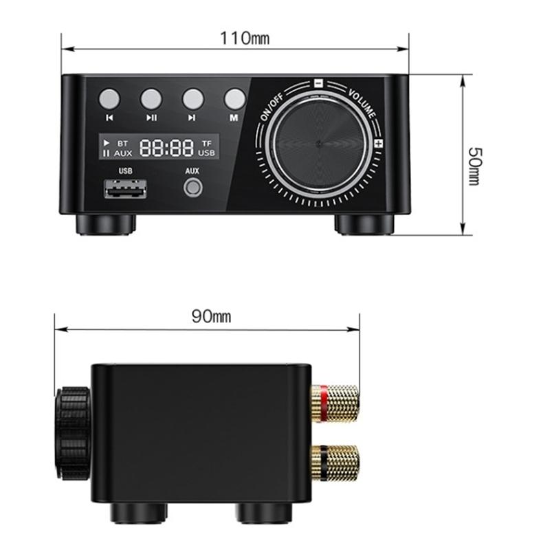 B03B-50W + 50W 100W Wzmacniacz Bluetooth 5.0 Cyfrowy Wzmacniacz Mocy Audio Klasa D USB AUX TF Kino Domowe Hifi Stereo
