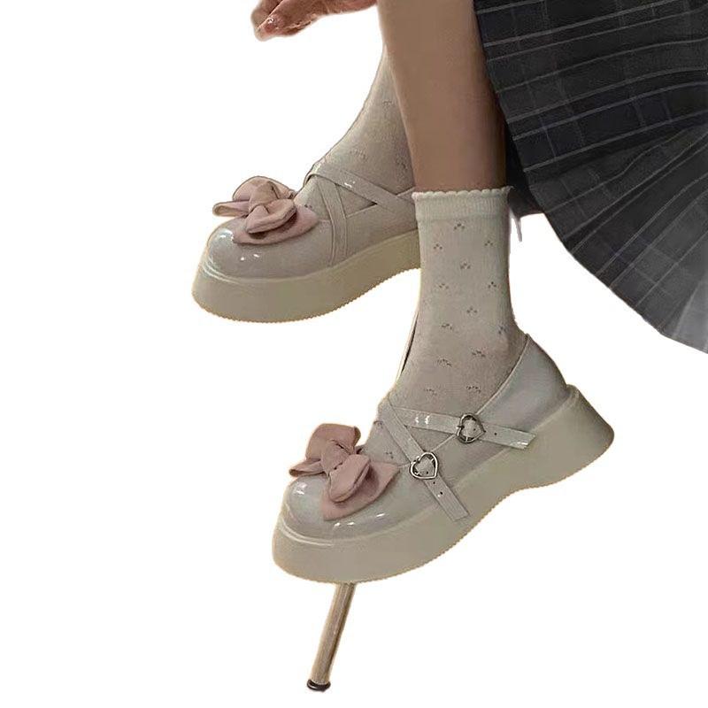 Parte inferior de muffin jk japonês irmã doce laço sapatos de couro pequenos feminino 2025 verão novo fofo plataforma cabeça grande sapatos Mary
