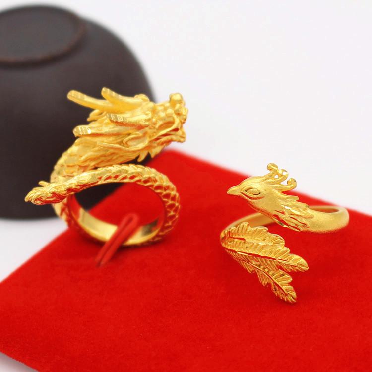 

Vietnam Sa Gold Jewelry: Brass Gold-Plated Dragon & Phoenix Couple Ring