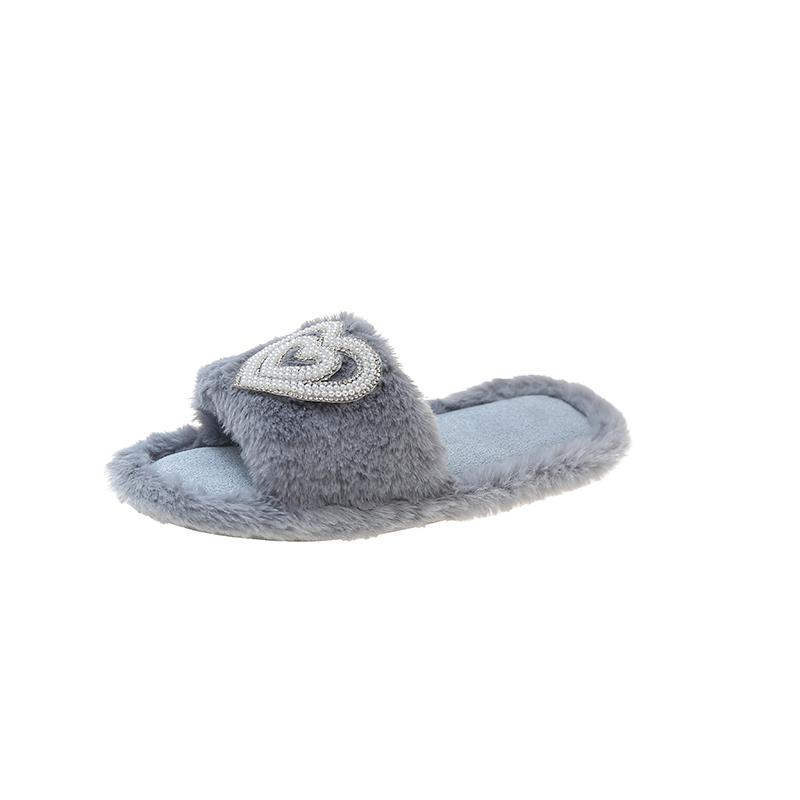 Fashion 2025 New Fashionable Hot Diamond Pearl Love Hair Cotton Slippers for Autumn and Winter Home Slipper Comfortable Cotton Slippers