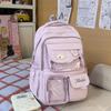 Cute Pastel Nylon Backpack with Clear Pockets – Stylish & Functional School Bag for Girls and Teens