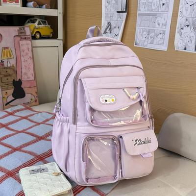 Zaino Carino in Nylon Pastello con Tasche Trasparenti – Borsa Scolastica Elegante e Funzionale per Bambine e Ragazze