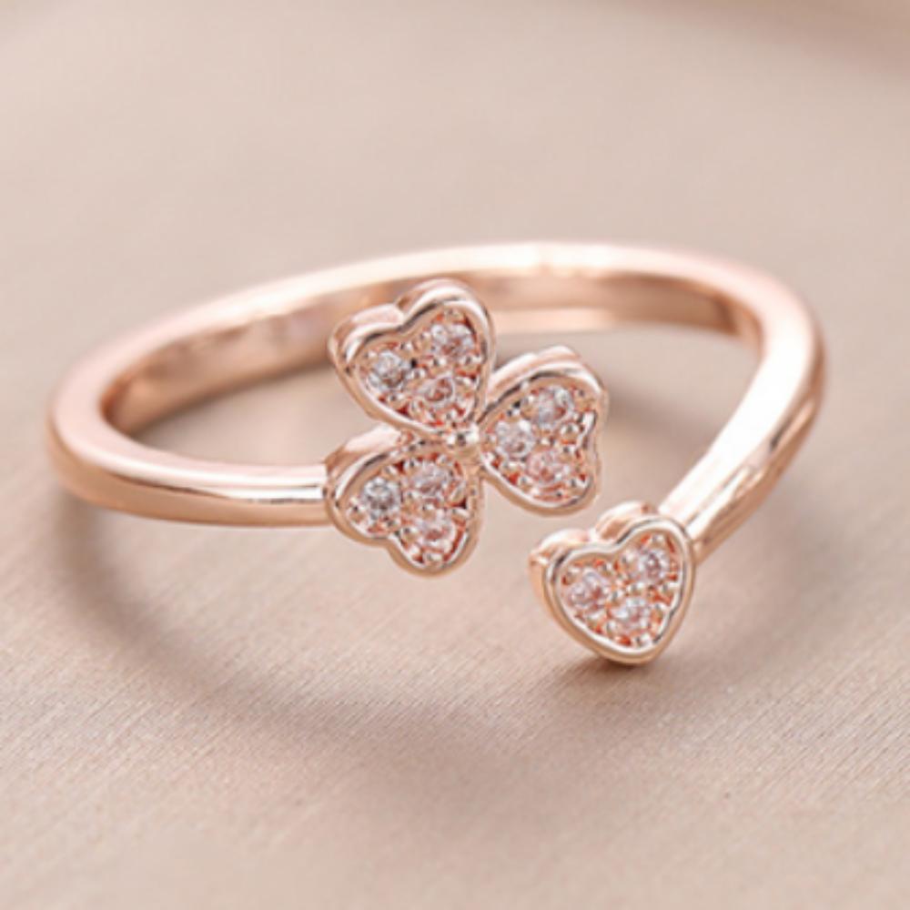 JONNEIC Four-Leaf Clover Lucky Silver Plated Ring
