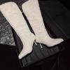Luxury Faux Lambswool Winter Long Boots Women Pointed Toe Wedge Knee High Boots Woman Plus Size Fashion Plush Shark Botas Mujer