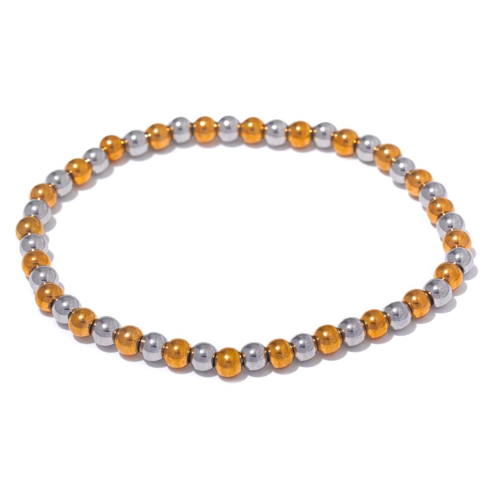 Yhpup 3/4/5/6 MM Stainless Steel Beads Daily Handmade Elastic Bracelet Bangle Waterproof Wrist Wholesale Gold Color Jewelry Men