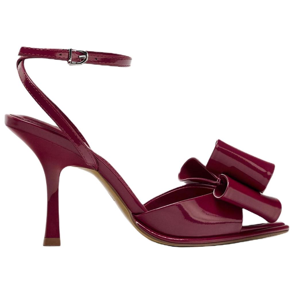 Zara Elegant Patent Leather Bow High Heel Sandals Women Sandals Red 12334510056