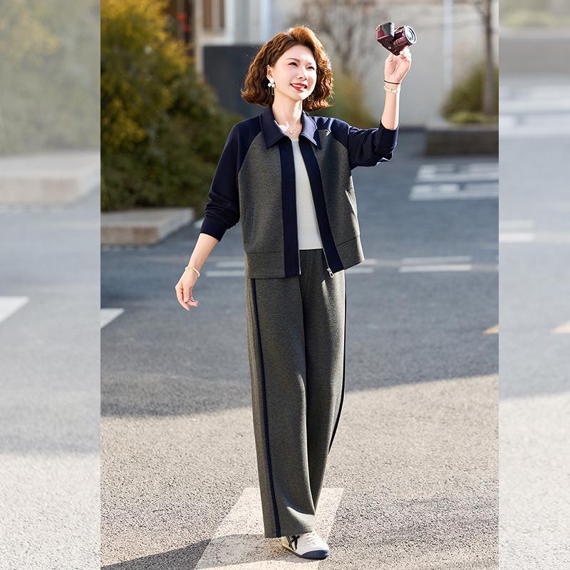 Chic Two-Piece Casual Cardigan and Straight-Leg Pants Set for Stylish Middle-Aged Moms