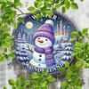 Charming Purple Snowman Wreath Metal Wall Decor, 8x8 Inch Round Sign For Halloween Christmas Home, Festive Indoor Outdoor Hanging