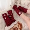 Bow Mid-Calf Sock Red Color Hosiery New Pile Sock  Autumn and Winter