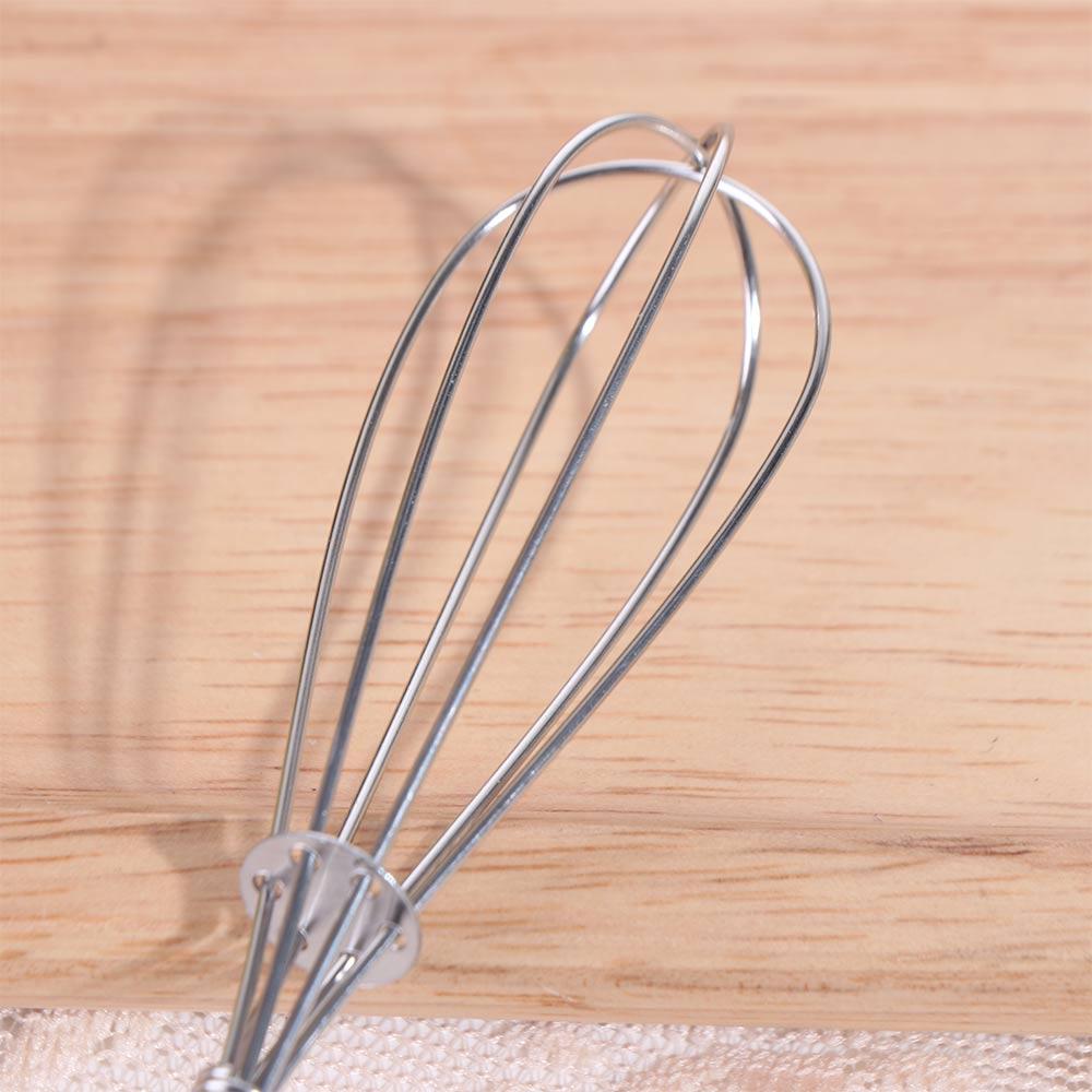 Useful Mini Egg Whisk Wooden Handle Manual Egg Beater Stainless Steel Egg Beater  Cooking