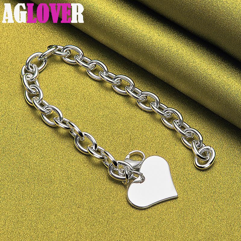 925 Sterling Silver Heart Love Pendant Bracelet Chain Jewelry